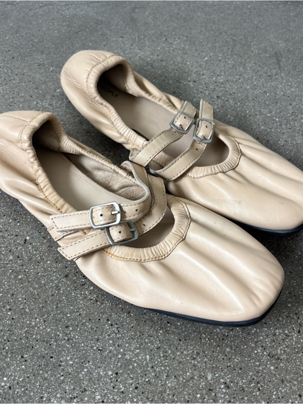 Free People Neutral Beige Double-Strap Gemini ballet flats Mary Jane Flats